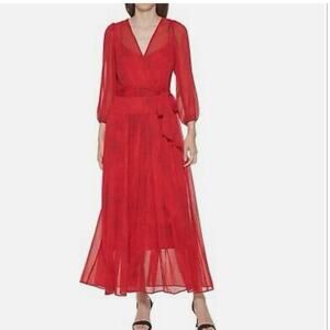 Calvin Klein tie dye Red Chiffon Maxi Dress size 8 whimsical tiered flowy Gown